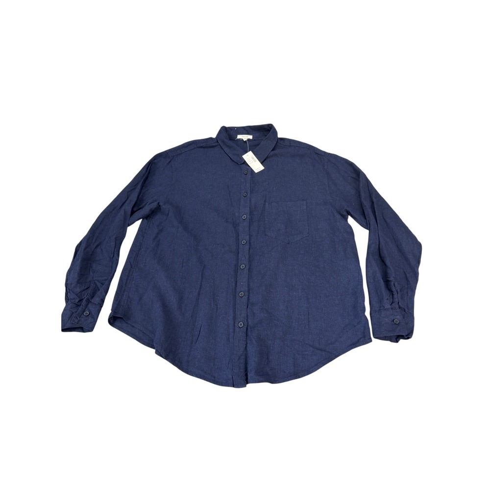Maurices Womens Navy Blue Linen Blend Button Down Shirt Long Sleeve M MSRP $36
